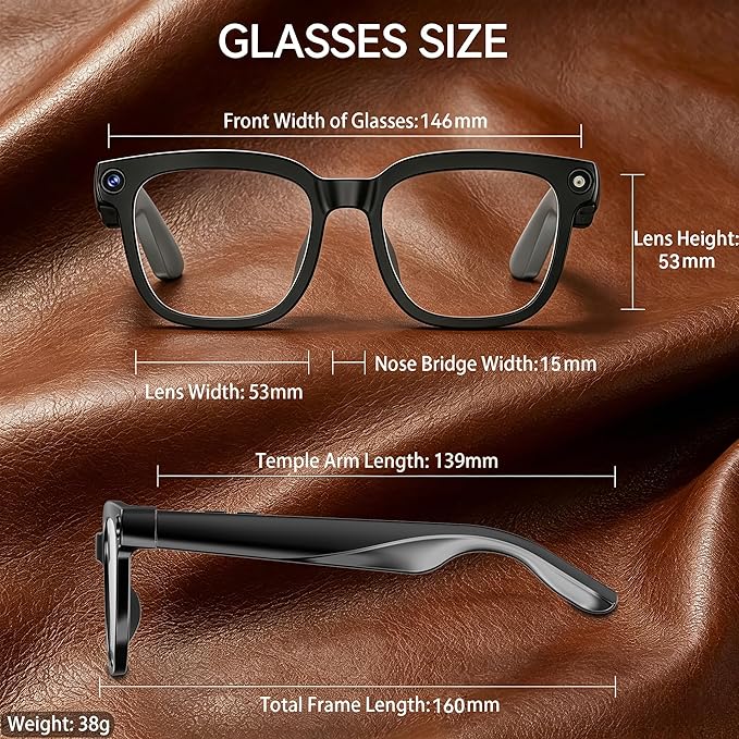 AI Smart Glasses with Camera, 8MP HD Camera Glasses for Men, AI Recording Glasses with Voice Assistant,Open-Ear Audio,Real-Time Translation,Video Recording Sunglasses for Life & Work (Photochromic)