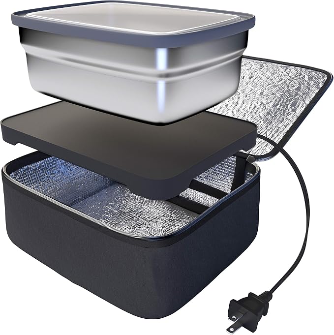 Skywin Portable Heated Lunch Box with Type A Wall Plug, Food Warmer Lunch Box, Personal Meal Reheater, No Microwave Needed, Container Included (Black)