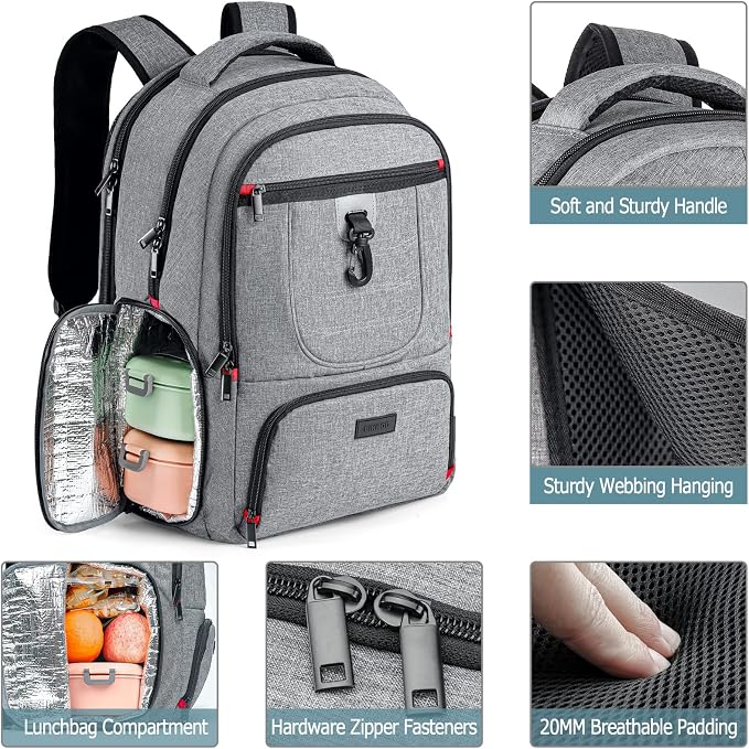 Lunch Backpack, Insulated Cooler Lunch Bag Backpack, Large Travel 17.3 Laptop Back Pack Sturdy Computer College School Bookbag for Women Men for Men Women Work Hiking Picnic