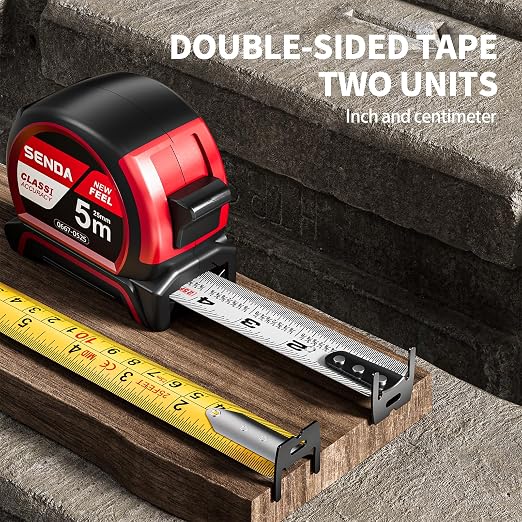 SENDA Tape Measure 16FT with 1/8 Fraction, Double-Hook Measuring Tape Retractable with 1 Inch Wide Blade & Belt Clip, ABS TPR Rubber Protection,Matte Nylon-Coated Blade for DIY, Construction (1 Pack)