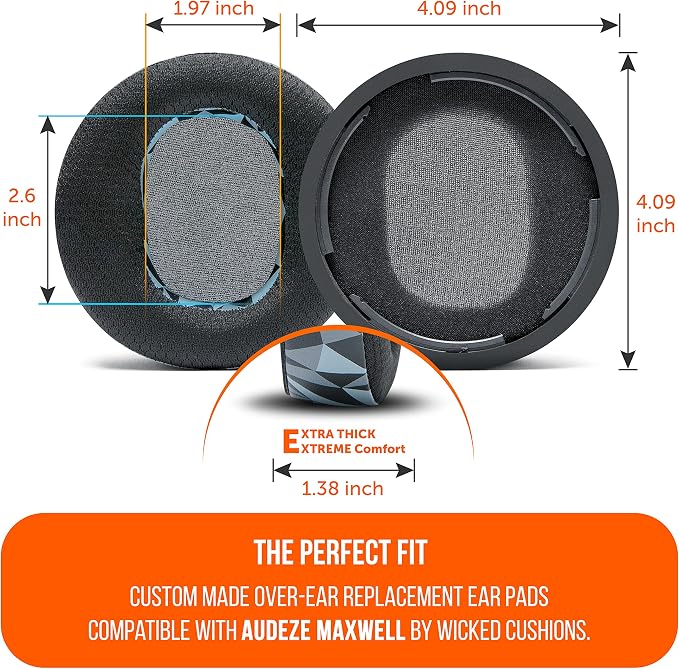 WC Freeze Maxwell - Cooling Gel Replacement Earpads for Audeze Maxwell Headphones by Wicked Cushions - Elevate Comfort, Durability, Thickness & Sound Isolation for Epic Gaming Sessions | Geo Grey