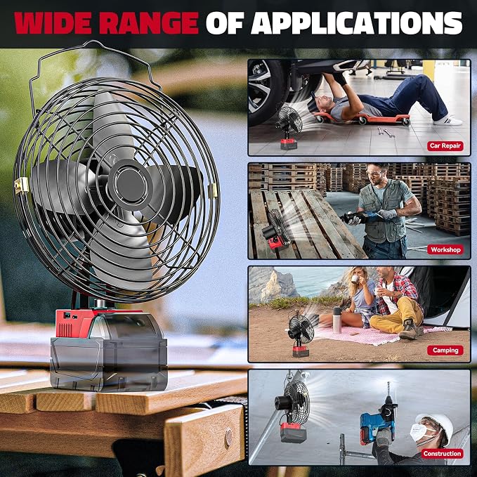 Ecarke 8" Portable Jobsite Fan Compatible with Milwaukee Battery (Tool Only) Brushless Motor 18v Fans Cordless With USB & Type-C Charging Port for 18V Fan Camping,Workshop,Construction Site