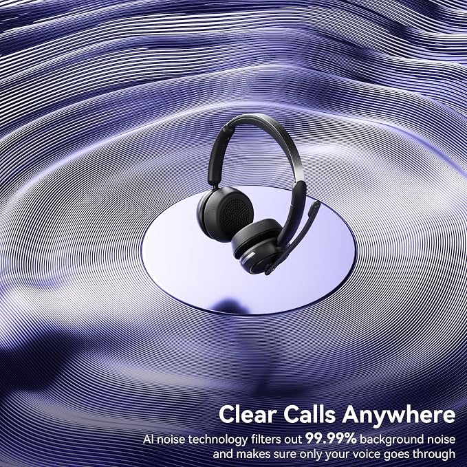Wireless Headset with Mic for Work, Bluetooth Headset with Noise Canceling Mic & Charging Base, Wireless Headphones with Mic for Remote Workers/Call Center/PC/Laptop/Computer/Home/Office/Zoom/Teams