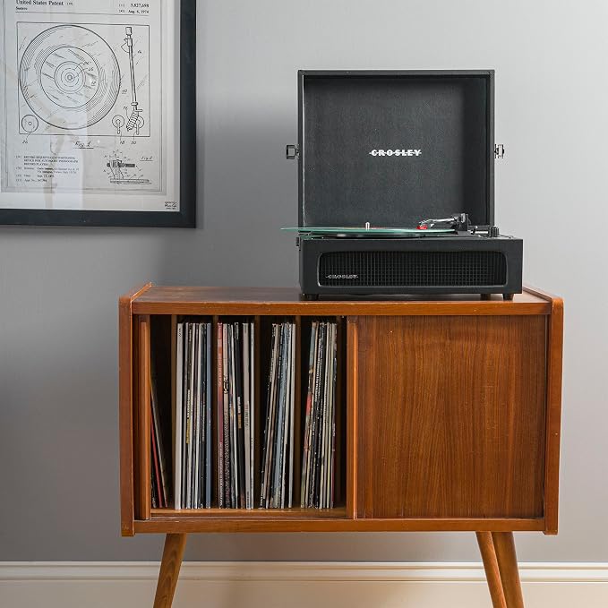 Crosley CR8017B-BK Voyager Vintage Portable Vinyl Record Player Turntable with Bluetooth in/Out and Built-in Speakers, Black