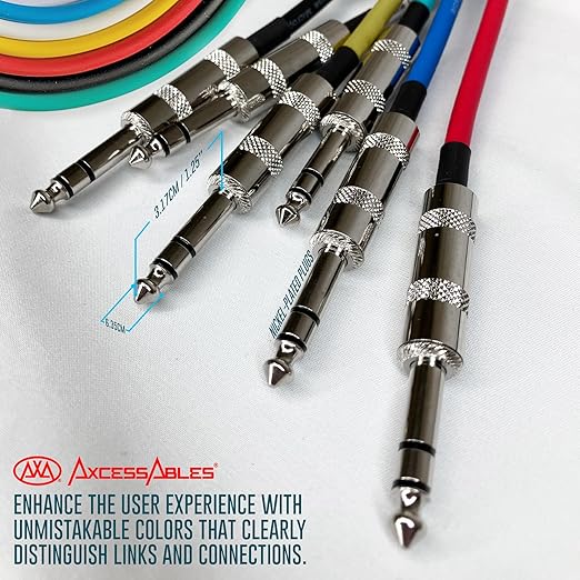 AxcessAbles Balanced Audio Cables - 1/4" TRS to TRS 6 Pack (10ft)