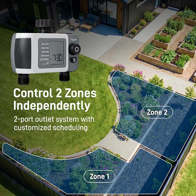 Orbit B-hyve XD 2-Port Smart Hose Watering Timer - Features Dual Outlet Irrigation Control - App Controlled Watering Timer with Bluetooth - Weatherproof Battery Powered - 24632