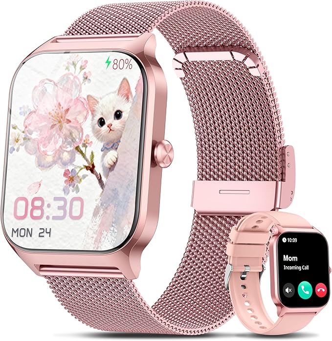 Smart Watch Women Men, 1.85’’ Reloj Inteligente para mujer hombre, Make/ Answer Call, Health Monitor/Blood Pressure, 110+ Sports Modes, Voice Control, IP68 Waterproof Compatible with Android & iPhone