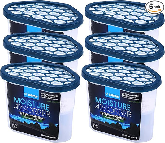 ZARPAX Moisture Absorber Activated Charcoal 10.5 oz/300g | Removes Moisture, Damp, Humidity & Odors | Odor Absorber | Moisture Trap for Bathroom, Closet, Kitchen & Small Spaces | Set of 6