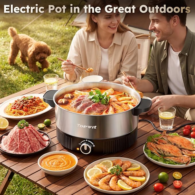 TOPWIT 4.5L Hot Pot Electric, Stainless Steel Electric Pot with Dual Power Setting, 1200W Fast Heating Electric Hot Pot for Cooking Hotpot, Soup, Pasta, Perfect for Family Dinner & Party, Black