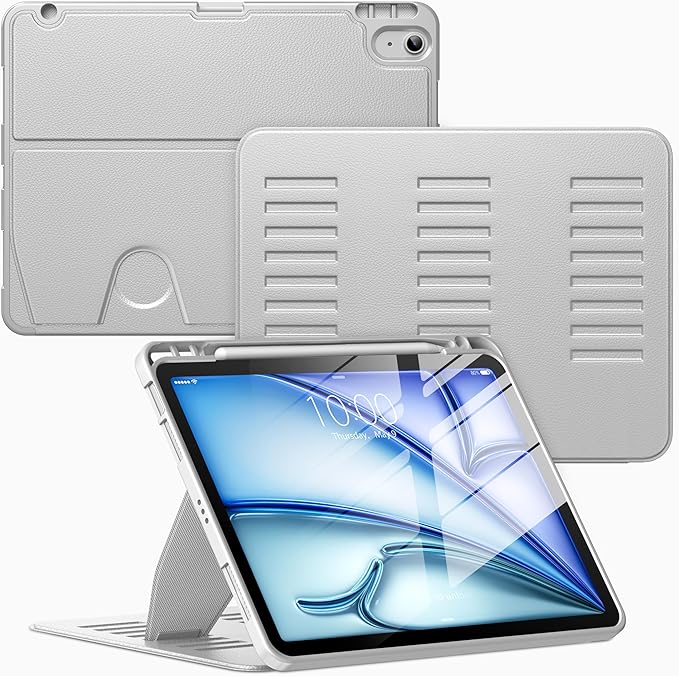 VIKESI Case for iPad Air 11-inch with M4 / M3 / M2 Chip 2026/2025/2024 and for iPad Air 5th/4th Gen 10.9 Inch 2022/2020,Multiple Angles Stand Cover,Soft Back,Pencil Holder,and Auto Sleep/Wake,Gray