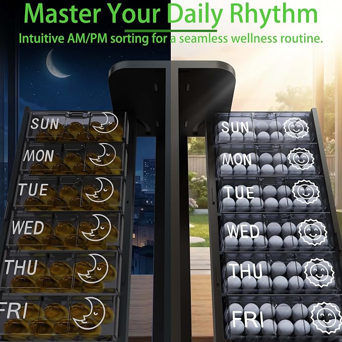 Aesthetic Pill Organizer 7 Day AM PM, Discreet 2 Times a Day Weekly Pill Box with Double Protection Shell, Large Capacity Portable Vitamin Case for Travel Meds & Medicine Organizer (Gold)