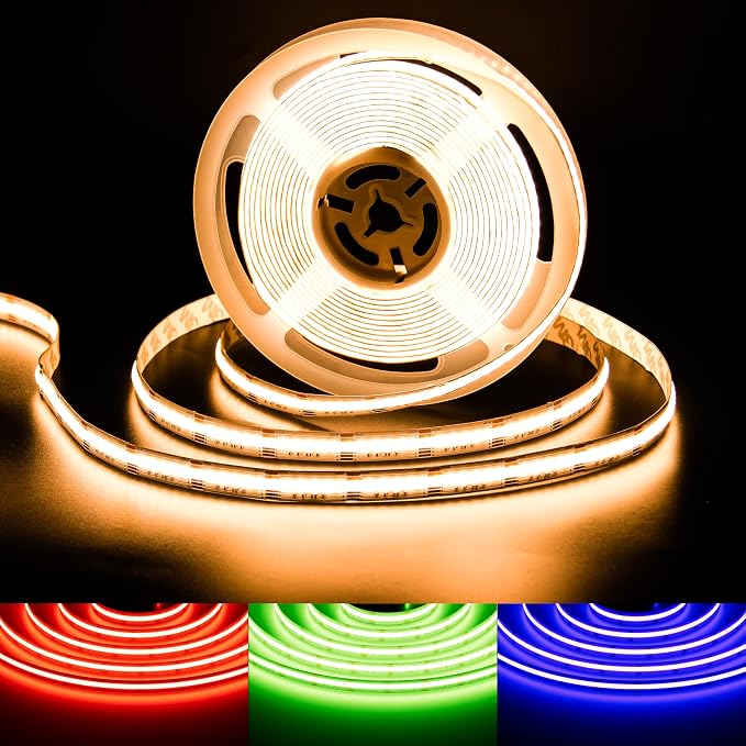 RGBW COB LED Strip Light 20ft RGB+2700K 12V Color Changing UL-Listed LED Light Strip Multicolored Flexible RGB Lights for Party Decoration Home DIY Lighting Projects(NO Adapter or Controller)