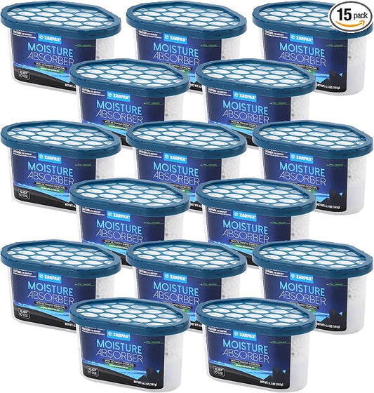 ZARPAX Moisture Absorber Activated Charcoal 6.5 oz/185g | Removes Moisture, Damp, Humidity & Odors | Odor Absorber | Moisture Trap for Bathroom, Closet, Kitchen & Small Spaces | Set of 15