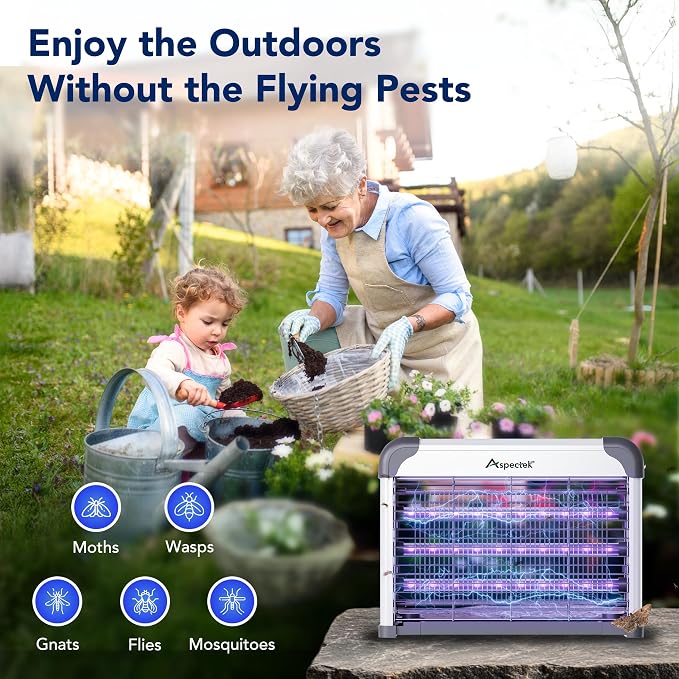ASPECTEK Dual-Spectrum LED Bug Zapper Indoor, High-Voltage Electric Grid Mosquito and Fly Trap, 3 Long-Life UV LED Lamps 395nm, Kills Gnats, Moths, Wasps and Fruit Flies