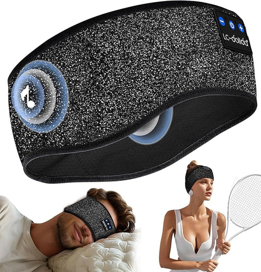 LC-dolida Sleep Headphones Bluetooth 5.4, Headband Headphones Earphones Wireless, Sleep Mask for Gifts,Workout,Jogging,Yoga(Taupe)