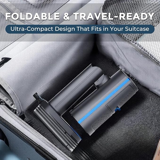 Hausmeister Steamflex Vacuum Steamer for Clothes, 3500Pa Auto-Grip Suction Portable Garment Steamer - 1200W Foldable Travel Steam Iron | 230ml Tank, 20s Fast Heat & Dual-Use Fabric Wrinkle Remover