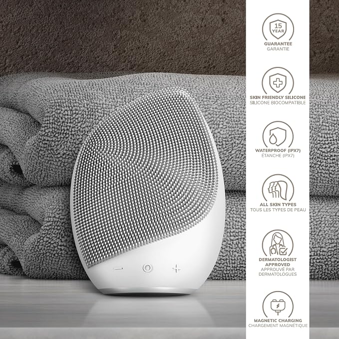GESKE SmartAppGuided™ Sonic Facial Brush 5 in 1 | Vibrating Electric Facial Cleansing Brush | Soft Silicone Brush | Professional Facial Cleanser | Skin Cleanser & Exfoliator | Face Massager