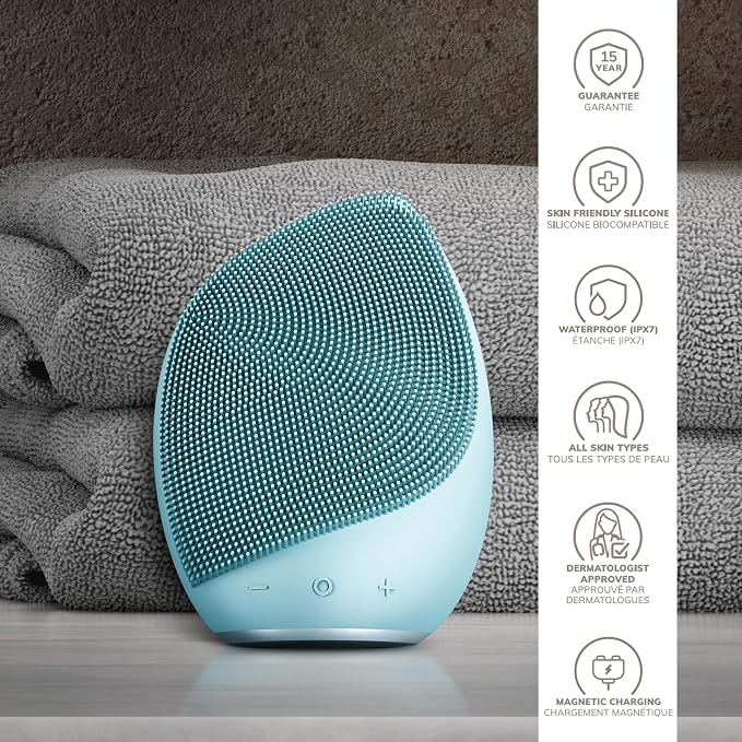 GESKE SmartAppGuided Sonic Facial Brush 5 in 1 | Vibrating Electric Cleansing Brush | Soft Silicone | Professional Cleanser | Skin Exfoliator | Face Massager