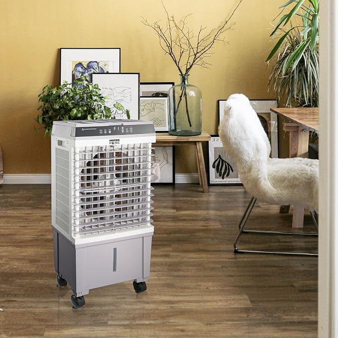3-in-1 Portable Evaporative Air Cooler, Air Conditioner, Humidifier, 3 Speed Fan, Swamp Cooler with 5.3 Gal Tank, 4 Ice Packs, Remote, 12H Timer, 120° Oscillation for Home | 3-speed swamp cooler, 5.3 Gal tank, 4 ice packs, remote control, 12H timer, 12...
