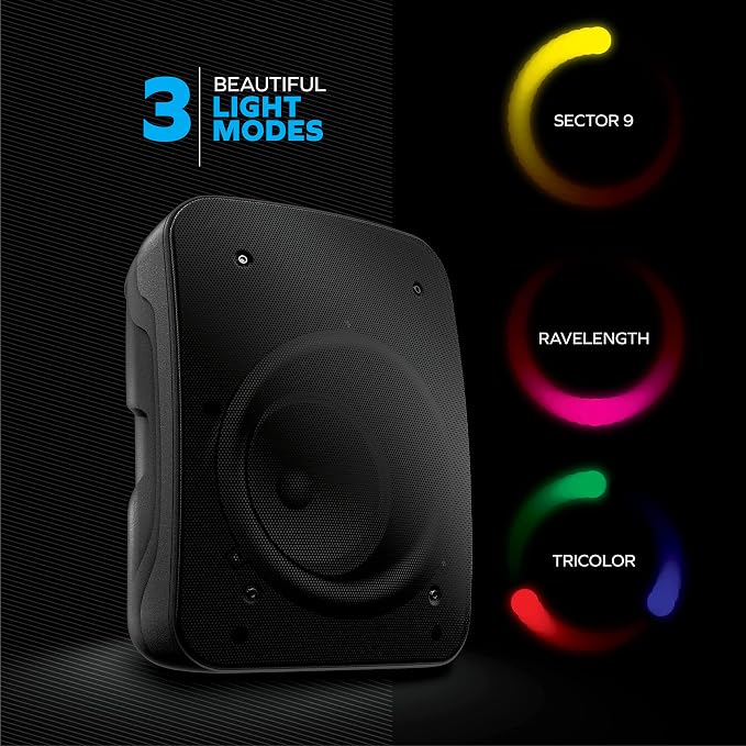Coby Wireless Bluetooth Speaker, Portable Speaker with 11 LED Light Modes, Built-in Mic Input, and FM Radio for Outdoor Use, Rechargeable Battery, Micro USB, AUX Port, and TF Card Slot, 7-Hour Play