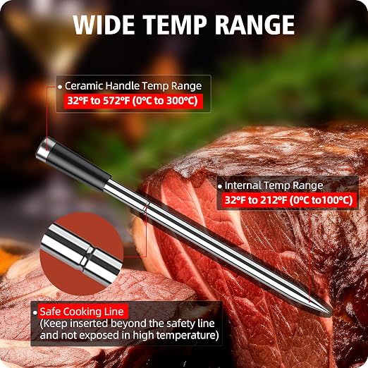 BFOUR Wireless Meat Thermometer with 2 Probes, 328FT Bluetooth Grill Meat Thermometer Digital Wireless with LCD Screen for Grilling and Smoker BBQ Oven Grill