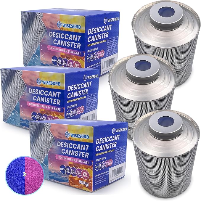 Wisesorb 800 Gram Gun Safe Dehumidifier, 3 Pack of 1.77 LBS Rechargeable Dehumidifier Blue to Pink Silica Gel Desiccant Moisture Absorbers, Dehumidifiers for Room, Bedroom, Safe, Closet, Bathroom, Car
