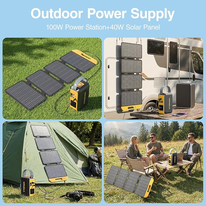 VTOMAN Jump 100 Solar Generator with 40W Solar Panel, LiFePO4 BatteryPortable Power Station & Foldable Solar Panel for Outdoor Camping, Hiking, Cycling, Backpacking, Car Travel
