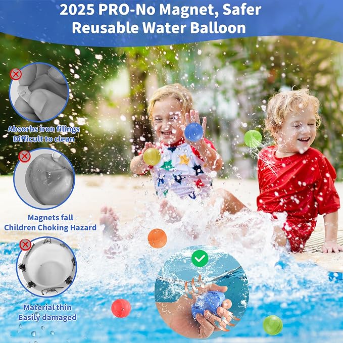GUNTAIL 16Pcs Reusable Water Balloons,Quick-Fill Water Bombs,Silicone Water Balls For Kids Aged 3-12,Outdoor Water Ball Fights,Summer Party Supplies For Swimming Pools, Beaches,Yards Outdoor Games