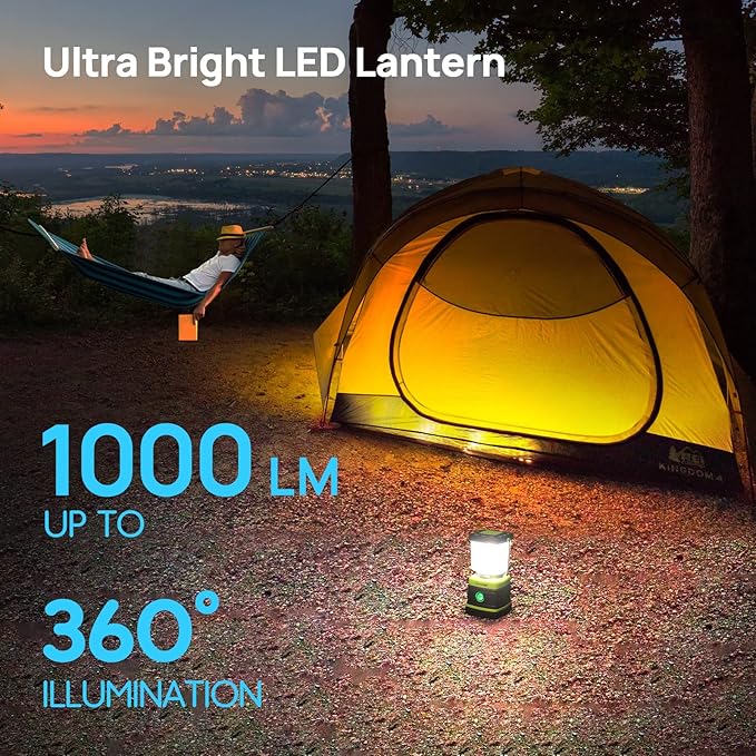 2 Pack LED Camping Lanterns, Consciot 1000LM Rechargeable Light and Etekcity 140LM Battery Powered Emergency Light