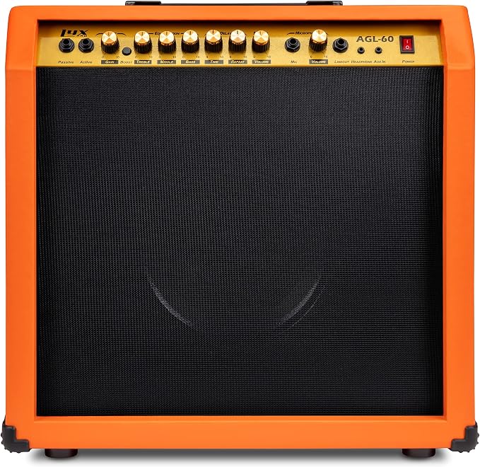 LyxPro 60 Watt Electric Guitar Amplifier | Combo Solid State Studio & Stage Amp with 10” 4-Ohm Speaker, Custom EQ Controls, Drive, Delay, ¼” Passive/Active/Mic Inputs, Aux In & Headphone Jack - Burst