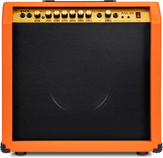 LyxPro 60 Watt Electric Guitar Amplifier | Combo Solid State Studio & Stage Amp with 10” 4-Ohm Speaker, Custom EQ Controls, Drive, Delay, ¼” Passive/Active/Mic Inputs, Aux In & Headphone Jack - Burst