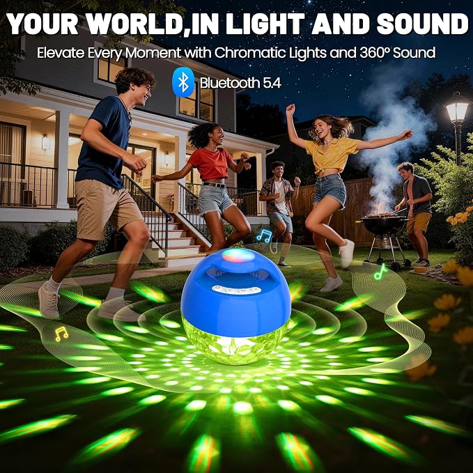 KingSom 2026 Upgraded Floating Pool Speaker with Top Lights,Bluetooth Pool Speaker IP68 Waterproof Hot tub Speakers,Loud Sound Floating Speaker for Pools,BT5.4,24H Playtime Portable Speaker-Dark Blue