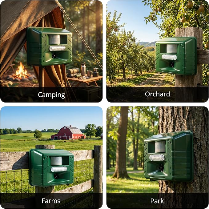 ASPECTEK Yard Sentinel Ultrasonic Animal Repeller with Remote Control and Strobe Light, Motion Sensor Pest Deterrent for Deer, Raccoons, Bears, Coyotes and Skunks, Farm, Garden and Lawn Protection