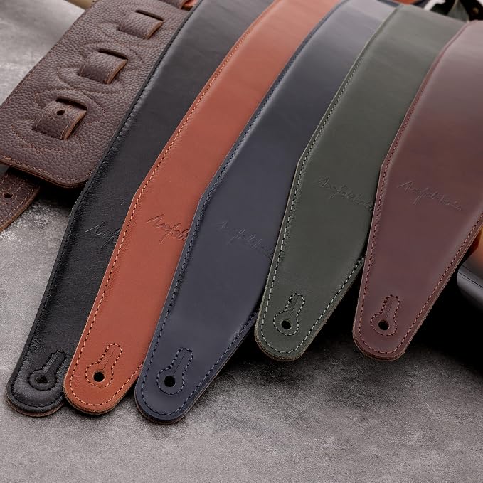 Nefelibata 3" Wide Guitar Strap, Full Grain Italian Leather Adjustable Guitar Straps with Foam Padding for Bass, Electric, and Acoustic Guitars