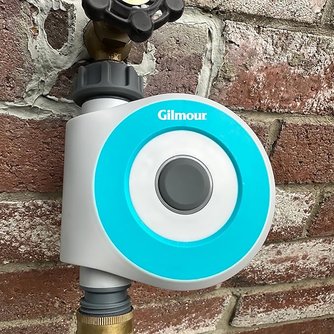 Gilmour Single Outlet Smart Water Timer, WiFi Automatic Watering System, Rain Delay, Battery Operated