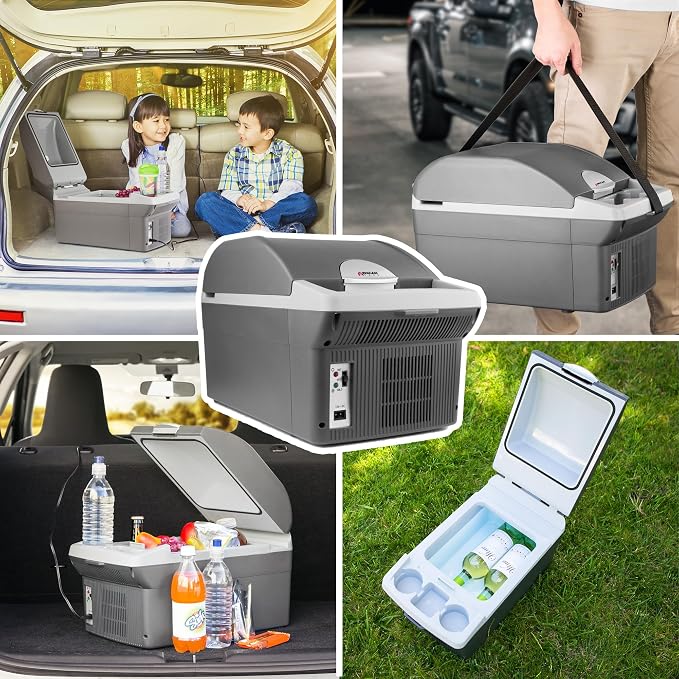 Wagan EL6214 Personal Thermoelectric Cooler/Warmer, 14 Liter Capacity, Portable Electric Car Cooler with 12/24V DC, 12V Small Fridge for Car, RV, and Camping Use, UL Listed