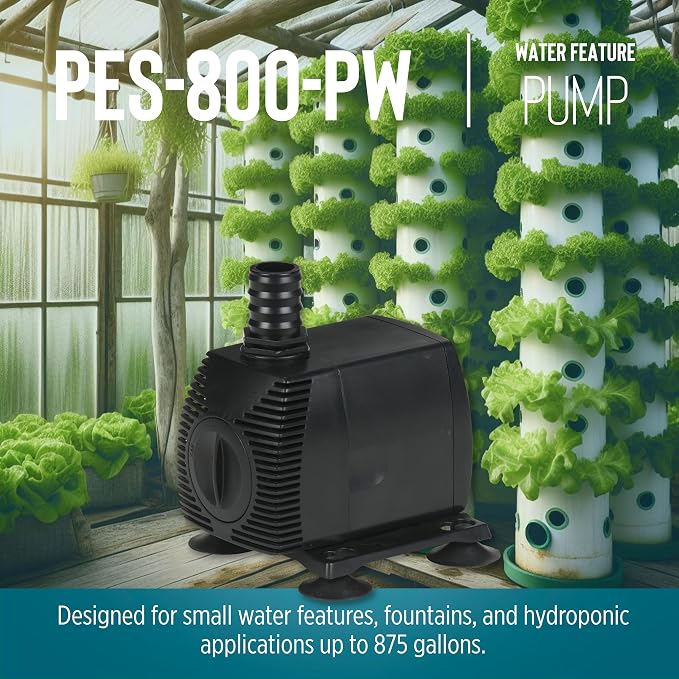 Little Giant PES-800-PW 115-Volt, 875 GPH Magnetic Drive Fountain/Pond Pump with 15-Ft. Cord, Black, 566721