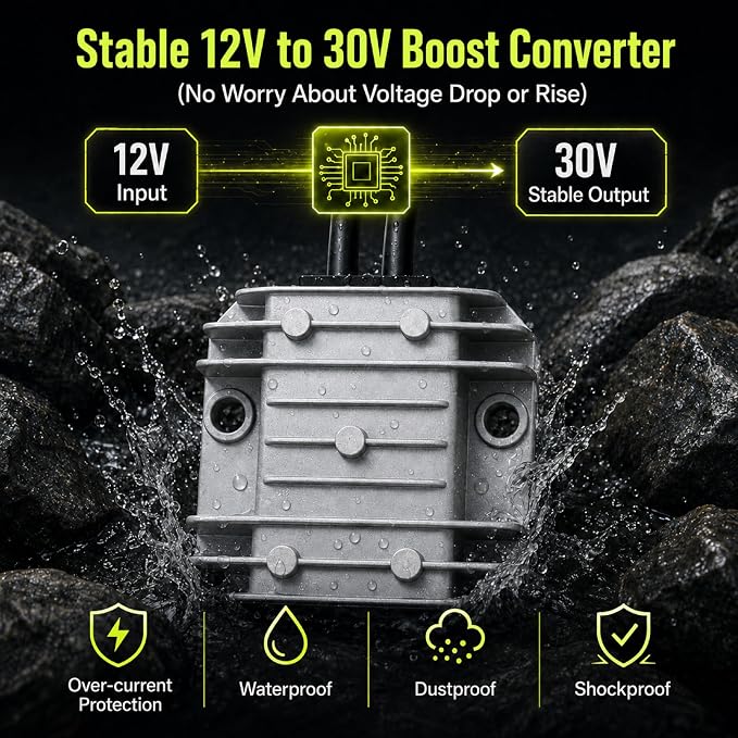 9.8FT Starlink Mini Car Adapter, 12V/24V to 30V 3.5A DC Step Up Converter with Digital Display, DC Power Cable with Cigarette Lighter Adapter, Constant Voltage Power Supply for RV Truck