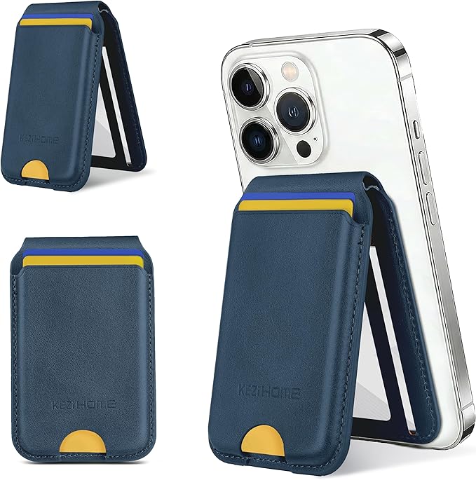 KEZiHOME for MagSafe Phone Wallet, Genuine Leather 5-6 Card Holder[RFID Blocking] with Adjustable Stand, Magnetic Wallet for Men compatible with iPhone 17/16/15/14/13/12 Series (Royal Blue)