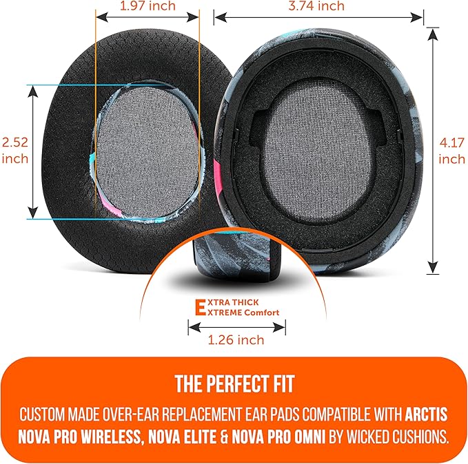 WC Freeze Nova Pro Wireless - Cooling Gel Earpads for Arctis Nova Pro Wireless, Nova Elite & Nova Pro Omni (Doesn’t Fit Other Models), by Wicked Cushions, Extra Thick & Comfortable | 90's Black
