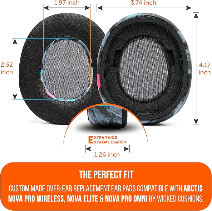 WC Modkit V2 Nova Pro Wireless, Pro Omni, & Elite - Gel Earpads, Extra-Wide Headband, & Side Plates for Arctis Nova Pro Wireless, Nova Elite & Nova Pro Omni by Wicked Cushions | 90's Black