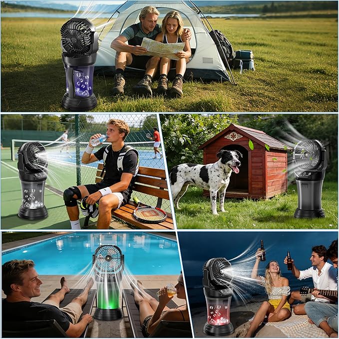 LanSuper Misting Fan, Portable Misting Fan with Light & 2L Water Tank, 30000mAh Battery Powered Misting Camping Fan, Rechargeable Mist Fan with Remote & Timer, 4 Speeds & Spray, 120° Auto Oscillating