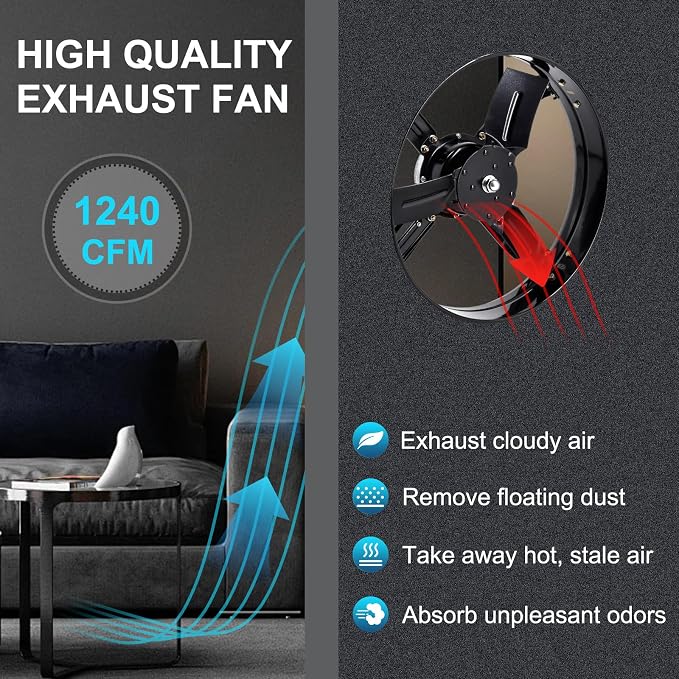 Criditpid 16" Gable Mount Vent Attic Fan, Exhaust Ventilation Fan with Adjustable Thermostat for Gable, Home, Shed, Garage, Portable Building, 1480RPM, 2065CFM, 1850 sq.ft Coverage Area.
