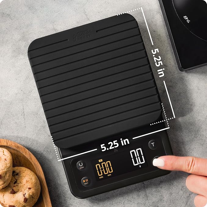 Greater Goods Coffee Scale with Timer, 0.1g Precision Digital Espresso & Pour Over Scale for Chemex, V60, Drip & Matcha Weighing, Waterproof Silicone Cover, 6.6lb Barista Brew Capacity (Onyx Black)