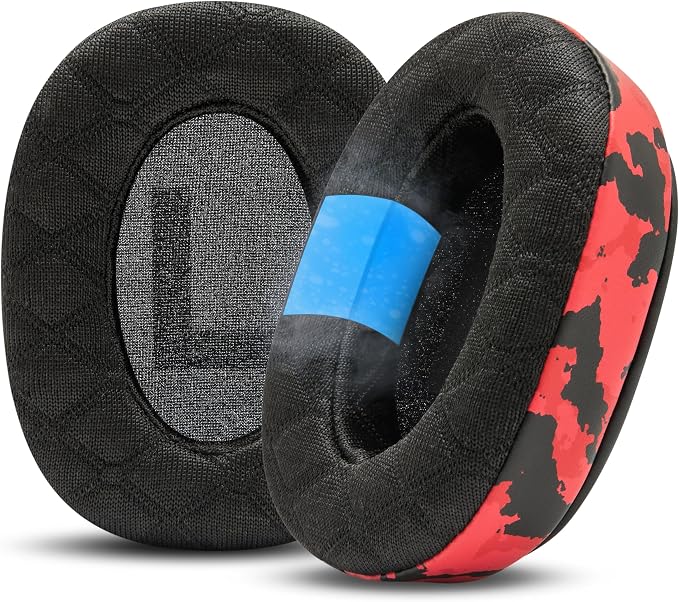 WC Freeze V2 G PRO X – Angled Cooling Gel Earpads Compatible with Logitech G Pro X Series by Wicked Cushions | Angled Pads for Extreme Comfort, New Freeze V2 Cooling Fabric, Extra Thick | Red Camo