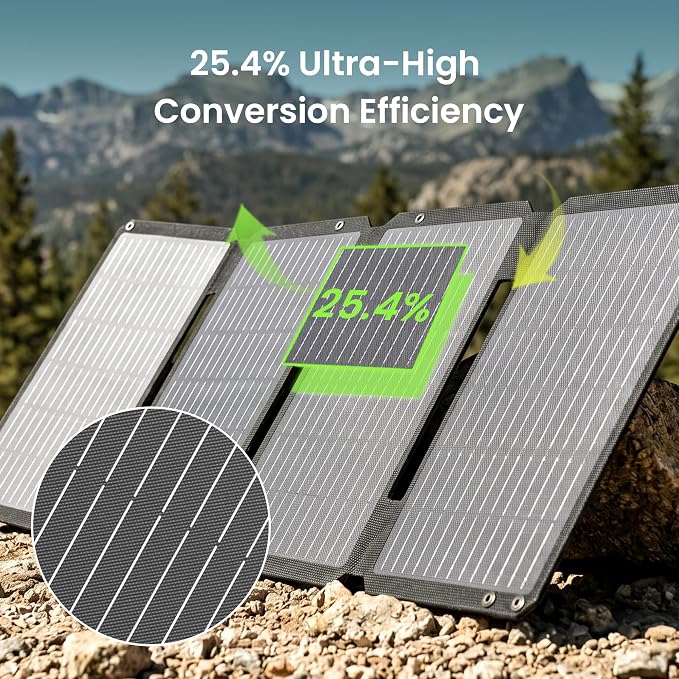 45W Solar Panel Charger with Dual USB-C and USB-A,25.4% High Efficiency Foldable Solar Panel Charger,IP68 Waterproof Portable Solar Charger for Camping,Backpacking,Hiking,Phones,Power Bank