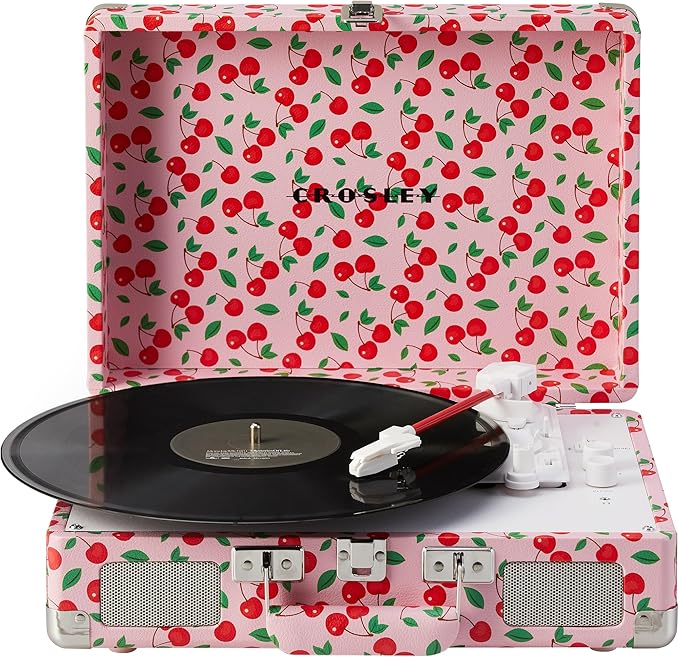 Crosley CR8005F-RC Cruiser Plus Vintage 3-Speed Bluetooth in/Out Suitcase Vinyl Record Player Turntable with Built-in Speakers, Retro Cherry