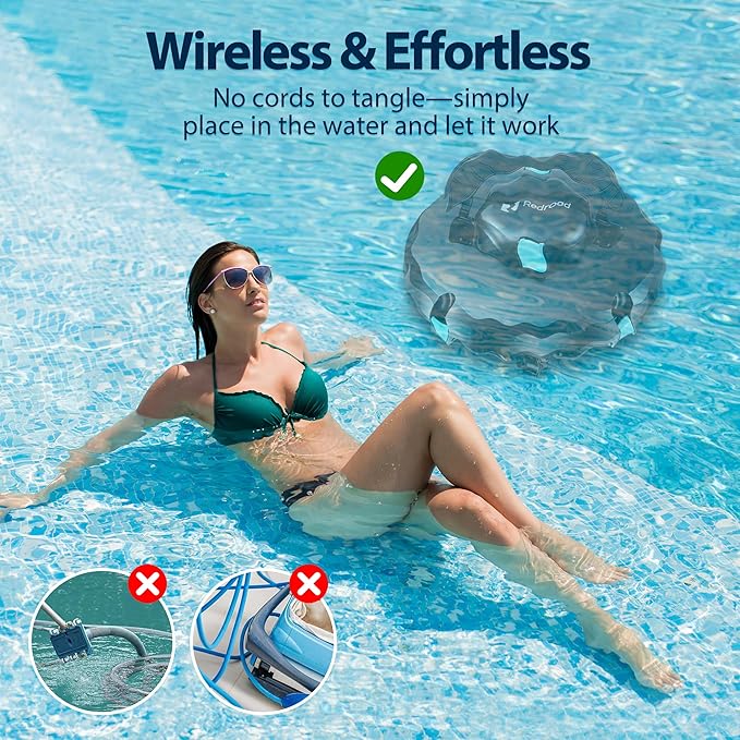 Cordless Robotic Pool Cleaner,Automatic Pool Vacuum Lasts 150Mins,Powerful Suction,Self-Parking, Maximum Climbing Angle 18 Degrees,Lightweight for Above/Inground Pools Up to 1200 Sq.Ft
