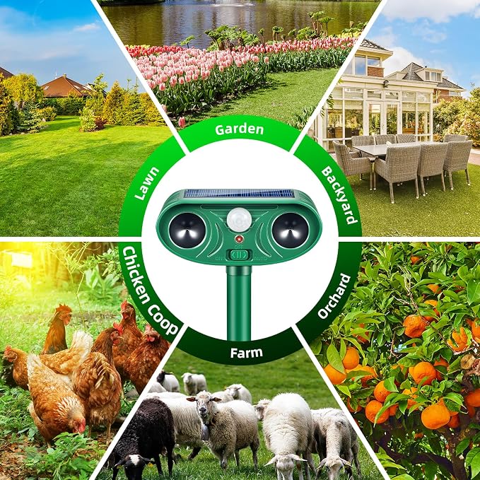 2026 Solar Animal Repellent Outdoor with Motion Deer Repellent Devices Ultrasonic Cat Deterrent Fox Raccoon Rabbit Squirrel Coyote Deterrent Waterproof for Yard & Garden 2Pack