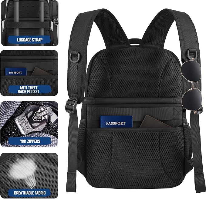 MOZETO Lunch Backpack for Men, Tactical Inspired Double Deck Cooler Backpack Insulated Leakproof RFID Lunchbox for Work (Black)